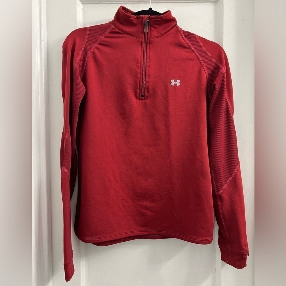 Under Armor red tech‎ shirt with wrist pocket, size M